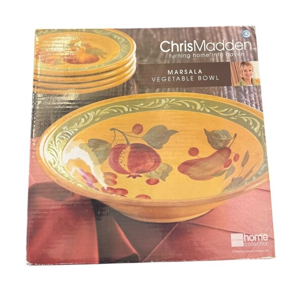 Chris Madden Marsala Handpainted Ceramic Veg Bowl 13.5" JCPenney Home Collection - Picture 2 of 9